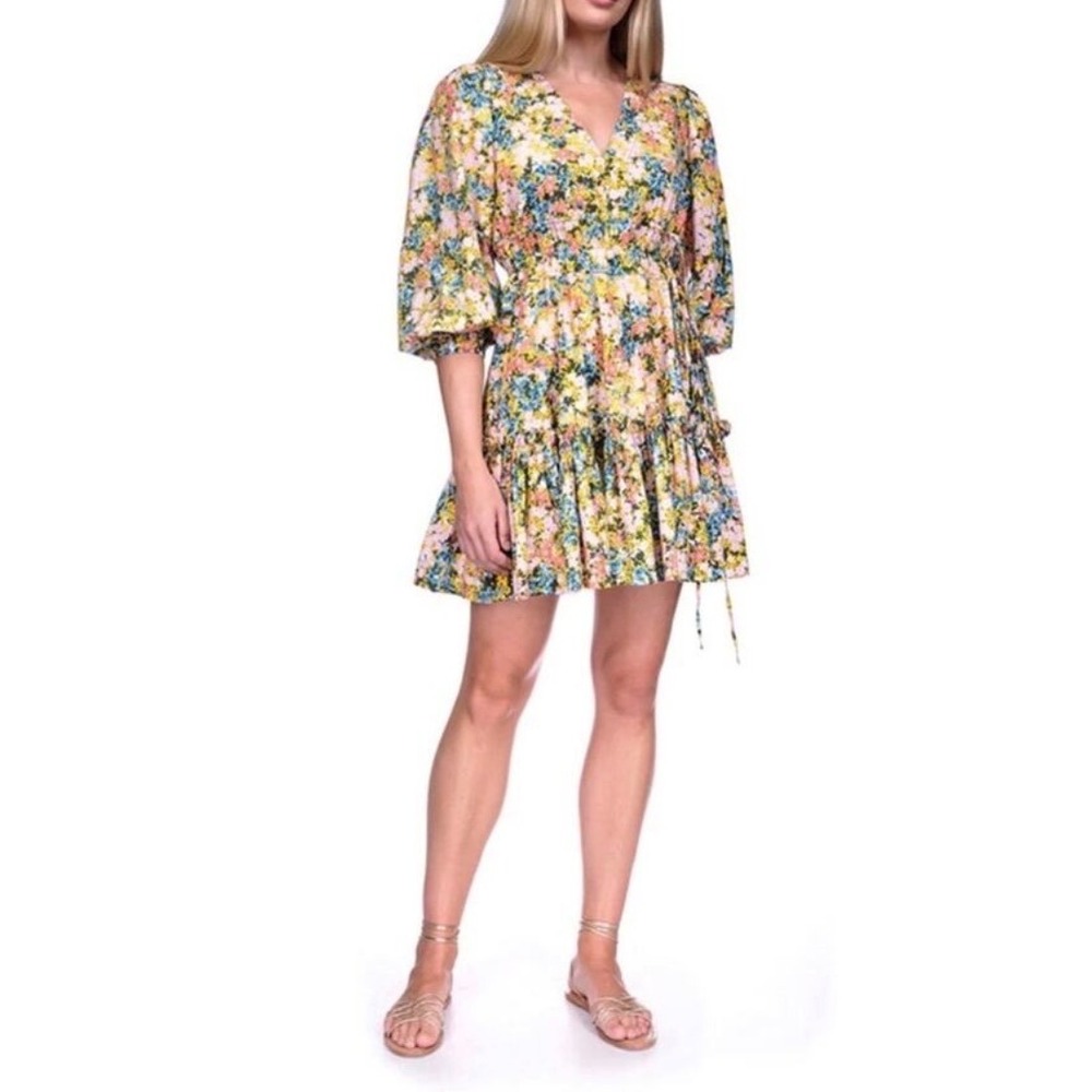 CARA CARA Livia Ditsy Floral Poplin Ruffle Mini Dress Womens Size Medium